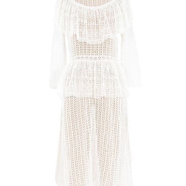 White Lace Ruffle Crochet Midi Dress