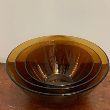 Set of 3 Amber Glass Nesting Bowls made in France 