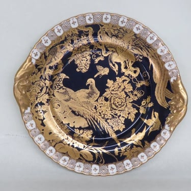 Royal Crown Derby Bone China Cobalt Blue with Gold Birds of Paradise Plate 3041B