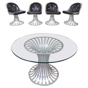 Russell Woodard Sculptural Aluminum Table and Chairs Dining Dinette Set 