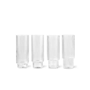 Ripple Long Glass, Set of 4, Clear