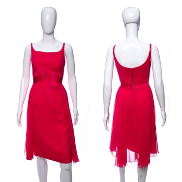1960's Carol Craig Hot Pink Chiffon Cocktail Dress Size XS