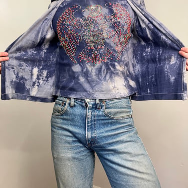 70s Tie Dye blouse with beaded eagle 