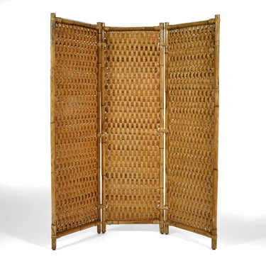 Rattan and Cane Folding Screen