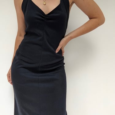 90s Faded Black Cotton Halter Dress