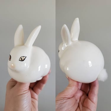 Vintage Bunny Rabbit Cottonball Dispenser / Cottonball Holder - Vintage Vanity - Vintage Home Decor 