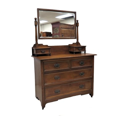 Mirrored Dresser | English Oak 4 Drawer Dresser With Beveled Mirror 