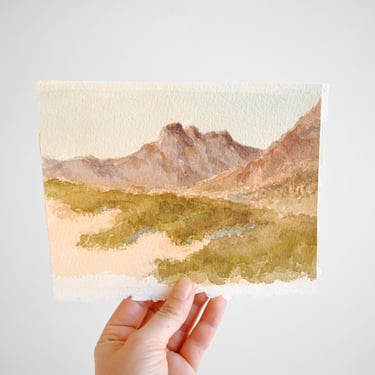 Vintage Watercolor Landscape Painting of Mountains in the American Southwest 