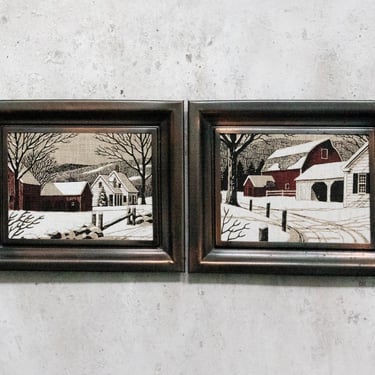 Winter Barn Art, Country Scene Texture Art, Farmhouse Wall Decor, Set of 2 