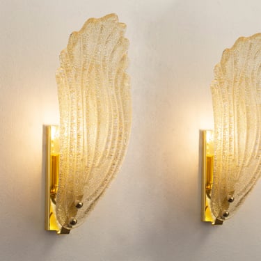 Special listing K. Green Set of 2 Murano green glass wall lamps, decorated with grit, pair of wall sconces Made in Italy 