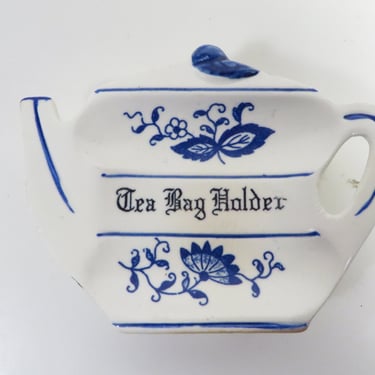 Vintage Blue White China Teabag Holder - Blue Onion China Teabag Holder 