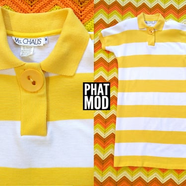 Chic Vintage 80s Yellow & White Stripe Collared Shift Dress by Chaus 