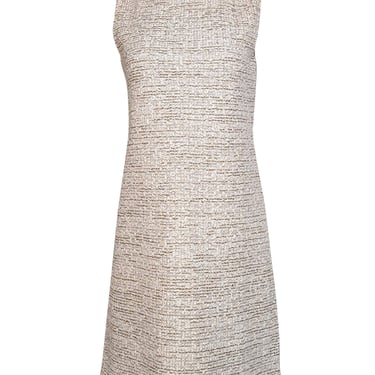 St. John - Off-White, Olive, & Peach Textured Knit Dress Sz 8