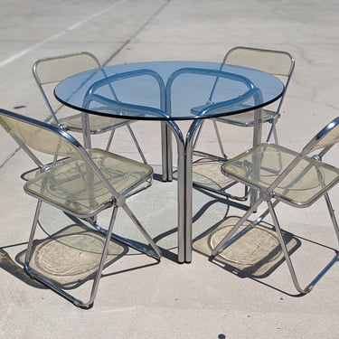 c. 1970, Plia Folding Chairs by Giancarlo Piretti | Set of Four | Lucite + Aluminum Frames | Italian | Mid Century | MCM | Retro | Vintage | 