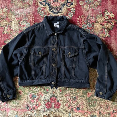 Vintage ‘90s Frederick’s of Hollywood black denim jacket | cropped jean jacket, all cotton, M/L 