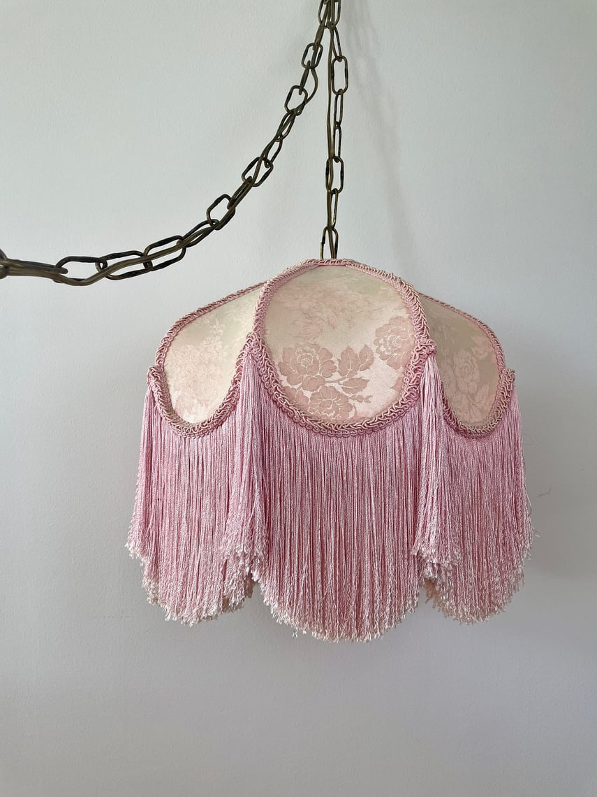 Vintage Swag Lamp Pink Fabric Swag Lamp with Fringe Soulful Vintage
