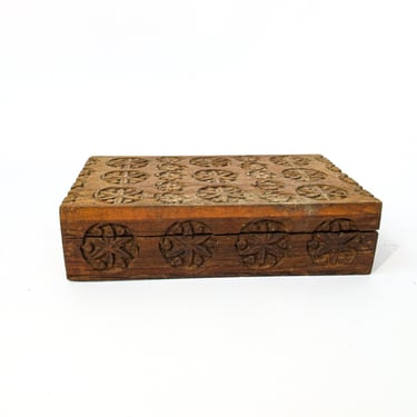 Bohemian Hand Carved Wooden Jewelry Trinket Box 