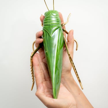 Green Ceramic and Brass Grasshopper