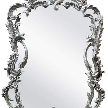Italian Hand-carved Silver Leaf Finish Mirror, 20th Century