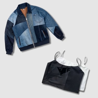 denim bomber jacket + 'all-over reroll' cropped tank top bundle