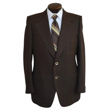 Vintage 70s Brown Polyester Sport Coat, 1970s Double Knit Polyester Blazer, Size Large 