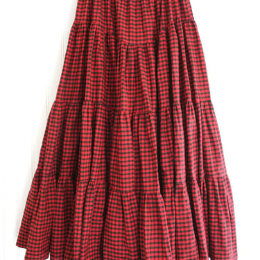 1980s - Cottagecore - Black/Red check - Tiered Skirt - Prairie - Farm Girl - One Size Fits Many 