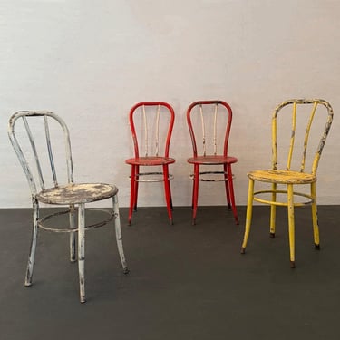 Set Of Four Industrial Painted Steel Café Dining Chairs