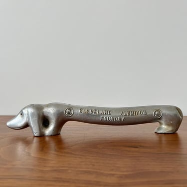 Vintage Westinghouse Cleveland Aluminum Foundry Advertisement Dachshund Figure with W Logos 