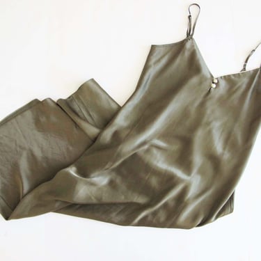 britney green dress Luxurious Satin Cowl Neck Spaghetti Strap Side Slit Bodycon Midi Slip