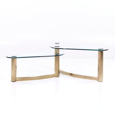 Leon Rosen for Pace Style Mid Century Brass and Glass Two Tier Coffee Table - mcm 