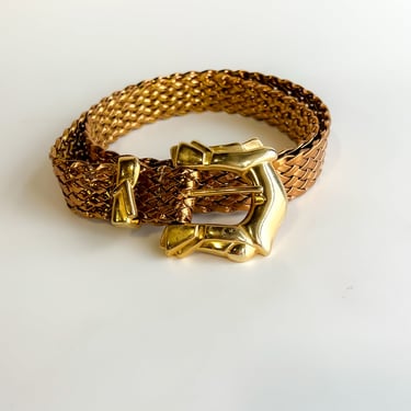 Woven Gold Belt with Statement Buckle
