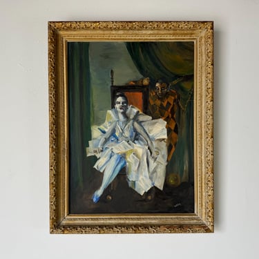 1960's  Ritchey   Ballerina  And  Harlequin  Oil Painting, Framed 