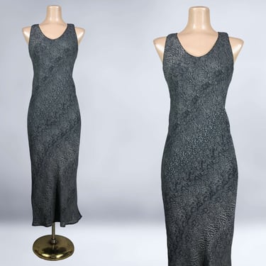 VINTAGE 90s Snakeskin Print Sheer Bias Midi Dress Size 4 Petite | 1990s Animal Print Retro 1930s Slip Dress | VFG 