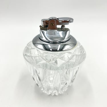 Vintage Princess House "Highlights" Lead Crystal Table Lighter, MCM Heavy Butane Lighter,, Heavy Clear Glass Smoking Accessory 