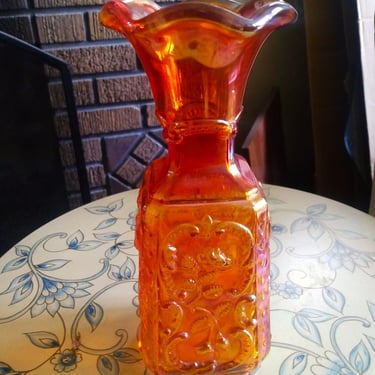 VINTAGE Carnival Glass, Imperial Court Jester Vase, Pumpkin Marigold, Home Decor 