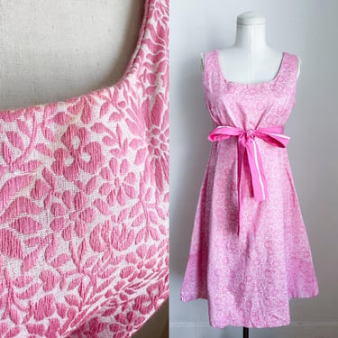 Vintage 1960s Pink Floral Tapestry Dress / S 