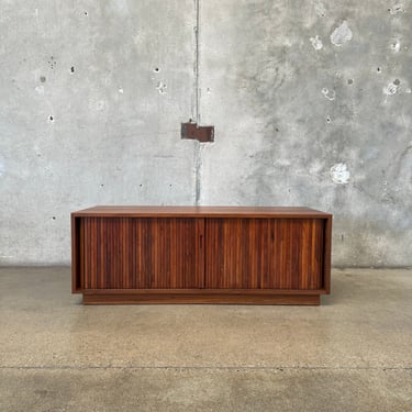 Mid Century Walnut Tambour Door Record Cabinet