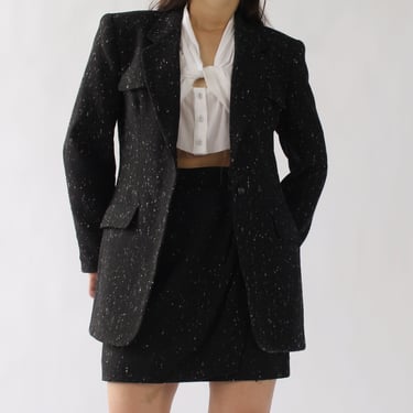 Vintage Speckled Charcoal Miniskirt Suit - W26