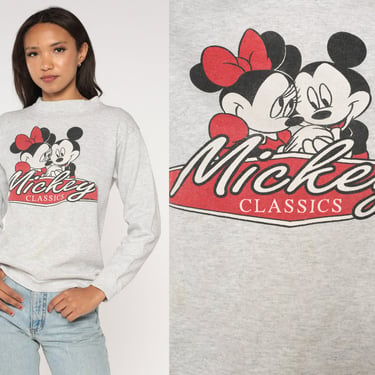 90s Walt Disney Sweatshirt -- Mickey Mouse Minnie Sweater Disneyland Shirt Kawaii Heather Grey Cartoon 1990s Vintage Small S 