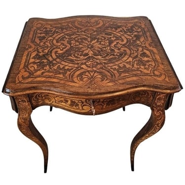Antique French Louis XV Style Marquetry Drop-Leaf Sewing Work Table - Accent Table 