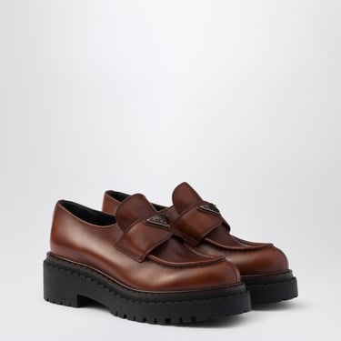 Prada Chocolate Cognac Brushed Leather Moccasin Women