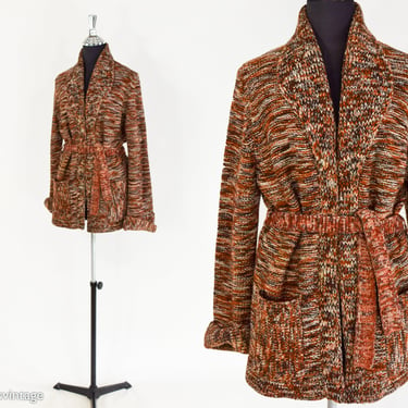 Price 1970s Brown Knit Cardigan Jacket | 70s Brown Oversized Sweater 