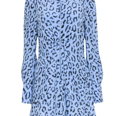 A.L.C. - Baby Blue & Black Leopard Print Silk Zip Front Dress Sz S
