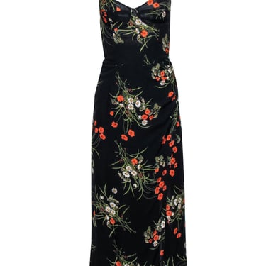 Reformation - Black w/ Orange &amp; Green Floral Print Midi Dress Sz 4