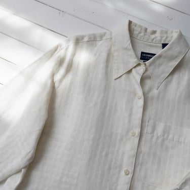 white linen shirt | 90s y2k vintage Liz Claiborne Irish linen white gingham checkered button down blouse 