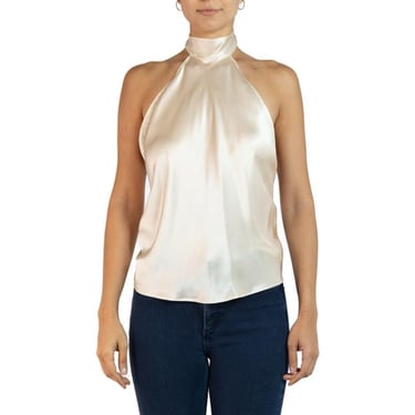 Morphew Collection Champagne Charmeuse Halter Tie Scarf Top 