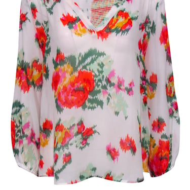 Joie - White & Multicolor Abstract Floral Print Silk "Axcel" Blouse Sz L