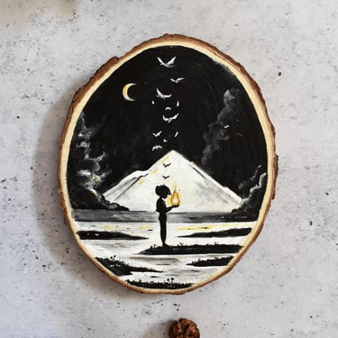 Hand-painted wood slice, Howl's moving castle, Calcifer, Studio Ghibli, anime, unique gift, fairytale, illustration, cozy home 