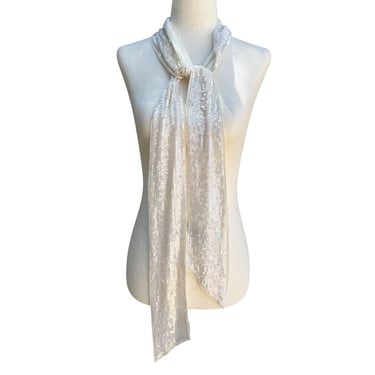 Valerie Stevens Womens White Sequin Glam Party Formal Scarf Wrap Belt Tie