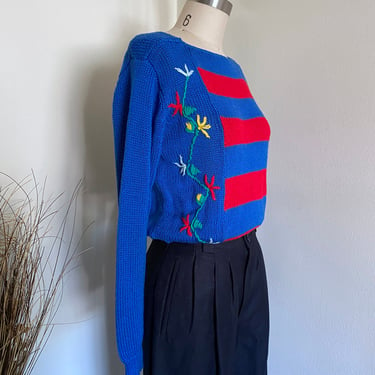 Vintage 80's Striped Embroidered Sweater by Lilly of California 